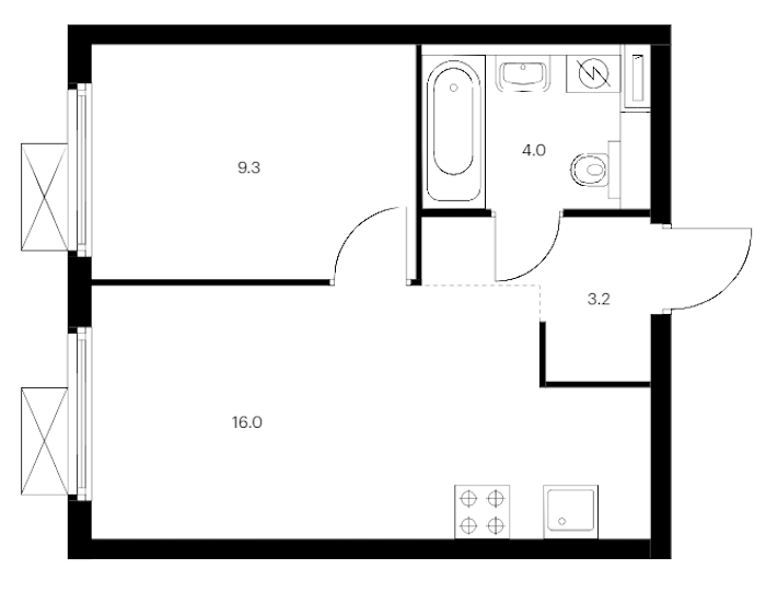 1-комнатная квартира 32.5 м², 2/11 эт., ЖК «Витебский парк»